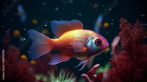 3D render of a cute tropical fish in an aquarium on.Generative AI © shuvodesign