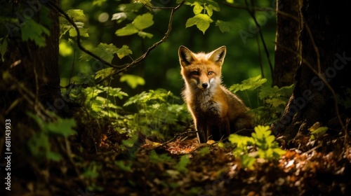 A curious fox in a dense forest