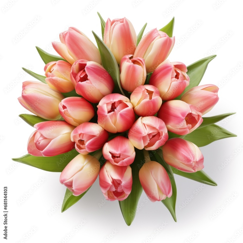 A bouquet of pink tulips on a white surface A bouquet of pink tulips on a white surface