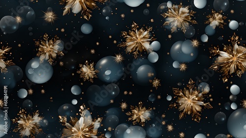 Seamless Texture Glowing Winter Celebration  Tileable Texture Illustration in Gold and Blue Colors with Snowflakes  Confetti  and Gift Shapes