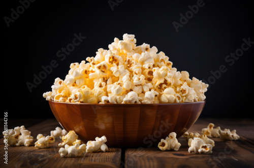 a bowl of popcorn while watching a movie