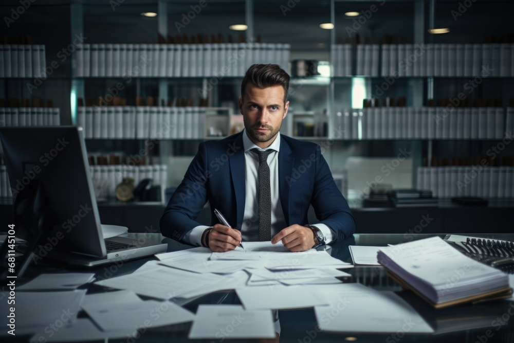 The financial manager of a company working in his office The financial manager of a company working in his office