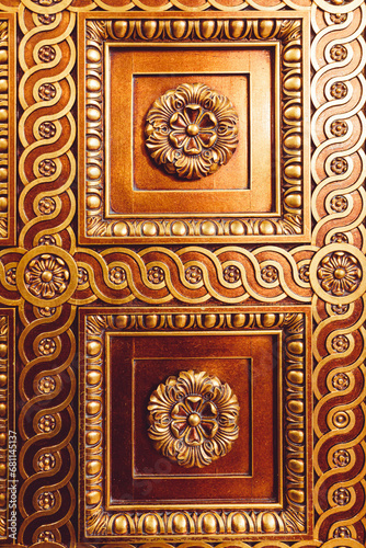 A Shimmering Tapestry of Gold: Close-Up of Peles Castle's Exquisite Painted Wall