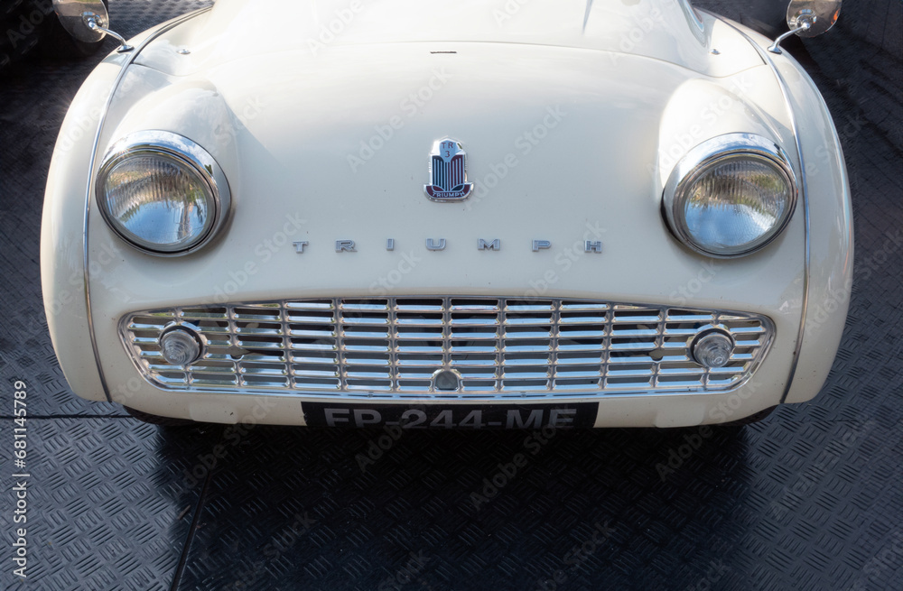 Front view of classic british sports car Triumph TR3 traditional