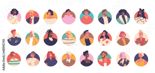 Angry Character Avatars Set. Frowning Faces with Furrowed Brows Define The Emanating Frustration And Irritation