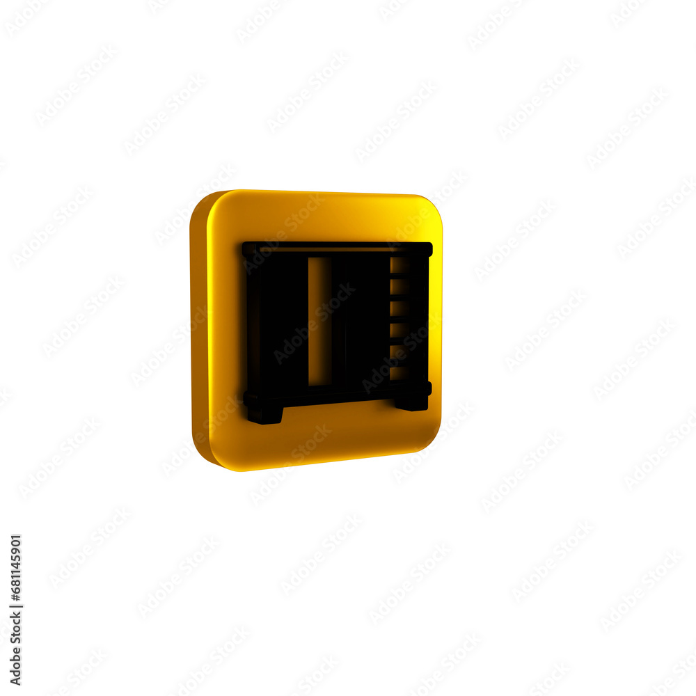 Black Wardrobe icon isolated on transparent background. Cupboard sign. Yellow square button. Black Wardrobe icon isolated on transparent background. Cupboard sign. Yellow square button.