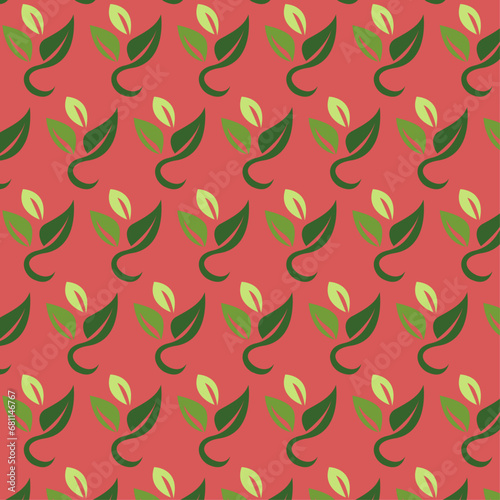 seamless pattern with leaves and red background
