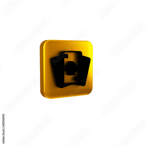 Black Playing cards icon isolated on transparent background. Casino gambling. Yellow square button.