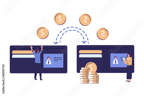 financial transaction, transfer money, digital banking flat style illustration vector design