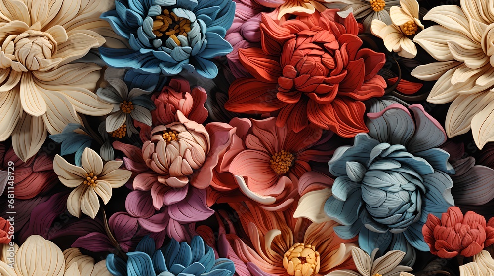 Fototapeta premium Seamless Abstract Floral Pattern: Tileable Vector Illustration of Botanical Beauty in Nature, Blue Petals, and Pink Blossoms