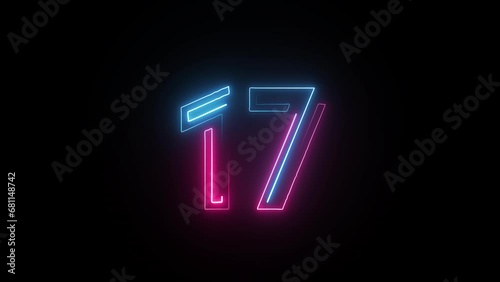 Neon number 17 with alpha channel, neon numbers, number seventeen photo
