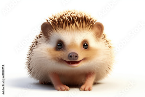 a little & cute wild happy hedgehog isolated on a white background. hedgehog with a smile or laughing. 