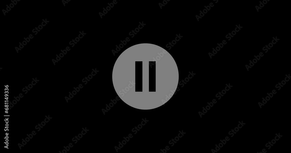 Click on the video pause button, 4K animation with alpha channel.