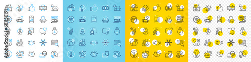 Vector icons set of No microphone, Winner podium and Chemistry lab line icons pack for web with Snowflake, Certificate, Handshake outline icon. Like, Scroll down, Ice maker pictogram. Vector photo