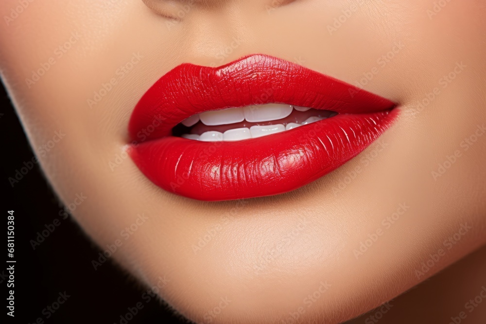 Stunning Womans Lips in Vibrant Red, Close-Up Beauty Shot for Fashion and Beauty Concepts
