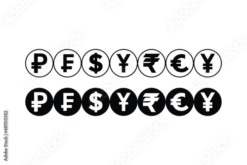 Currency icon. Collection of currency symbols Cash icon. Coin icon. Currency symbol.