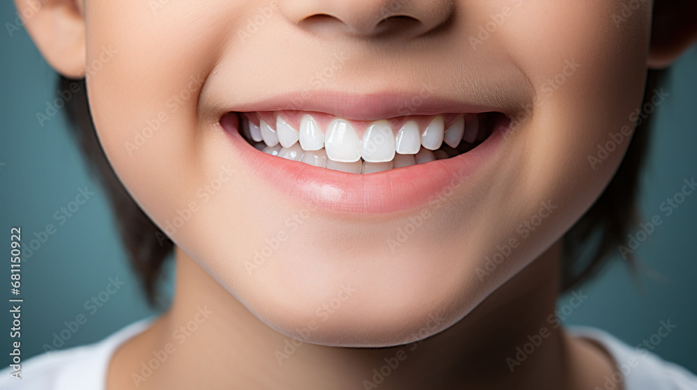 Close-up of a child's smile with impeccable teeth, embodying dental hygiene and care. Close-up of a child's smile with impeccable teeth, embodying dental hygiene and care.