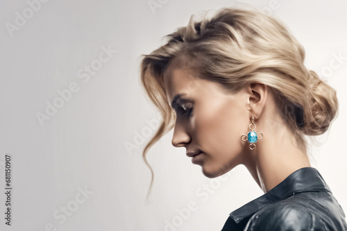 Profilo di donna con orecchino prezioso photo