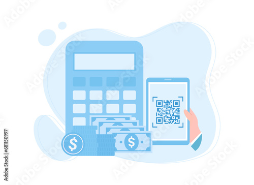v make a payment transaction by scanning the qr code concept flat illustration