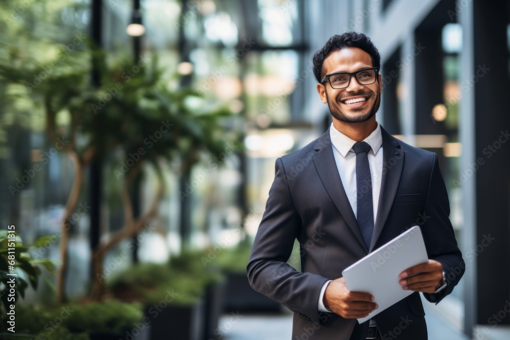 A successful business manager wearing a warm smile while strategizing and planning for future growth and success A successful business manager wearing a warm smile while strategizing and planning for future growth and success