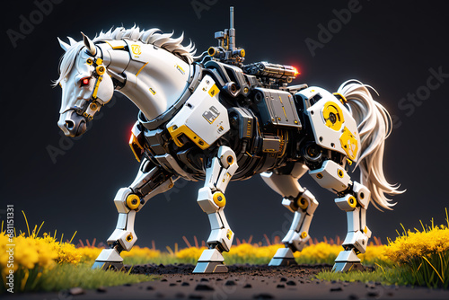 Robot horse mecha animal illustration picture futuristic yellow and white color