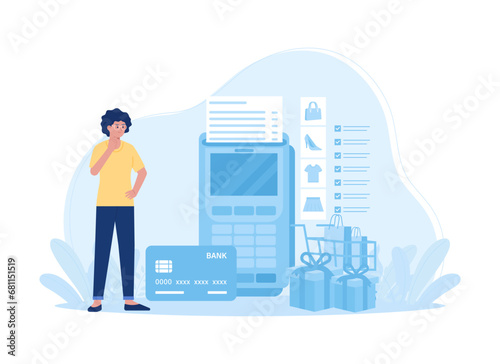 woman shopping, transaction with credit card concept flat illustration