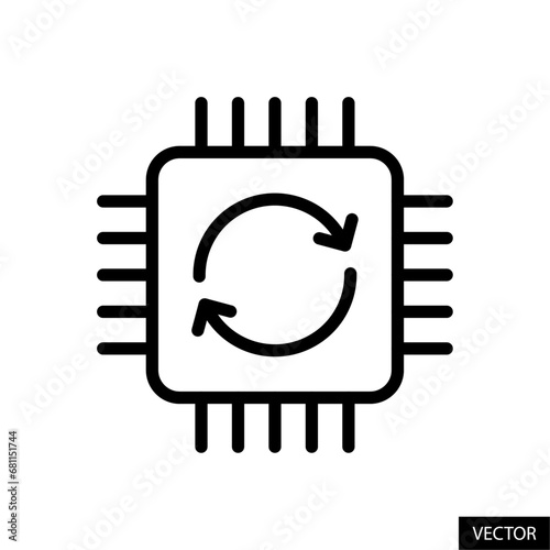 Driver update, CPU data processing vector icon in line style design for website, app, UI, isolated on white background. Editable stroke. Vector illustration.