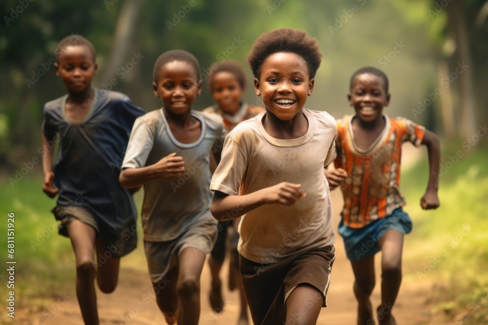 African children participating in sports and athletics, promoting an active lifestyle African children participating in sports and athletics, promoting an active lifestyle