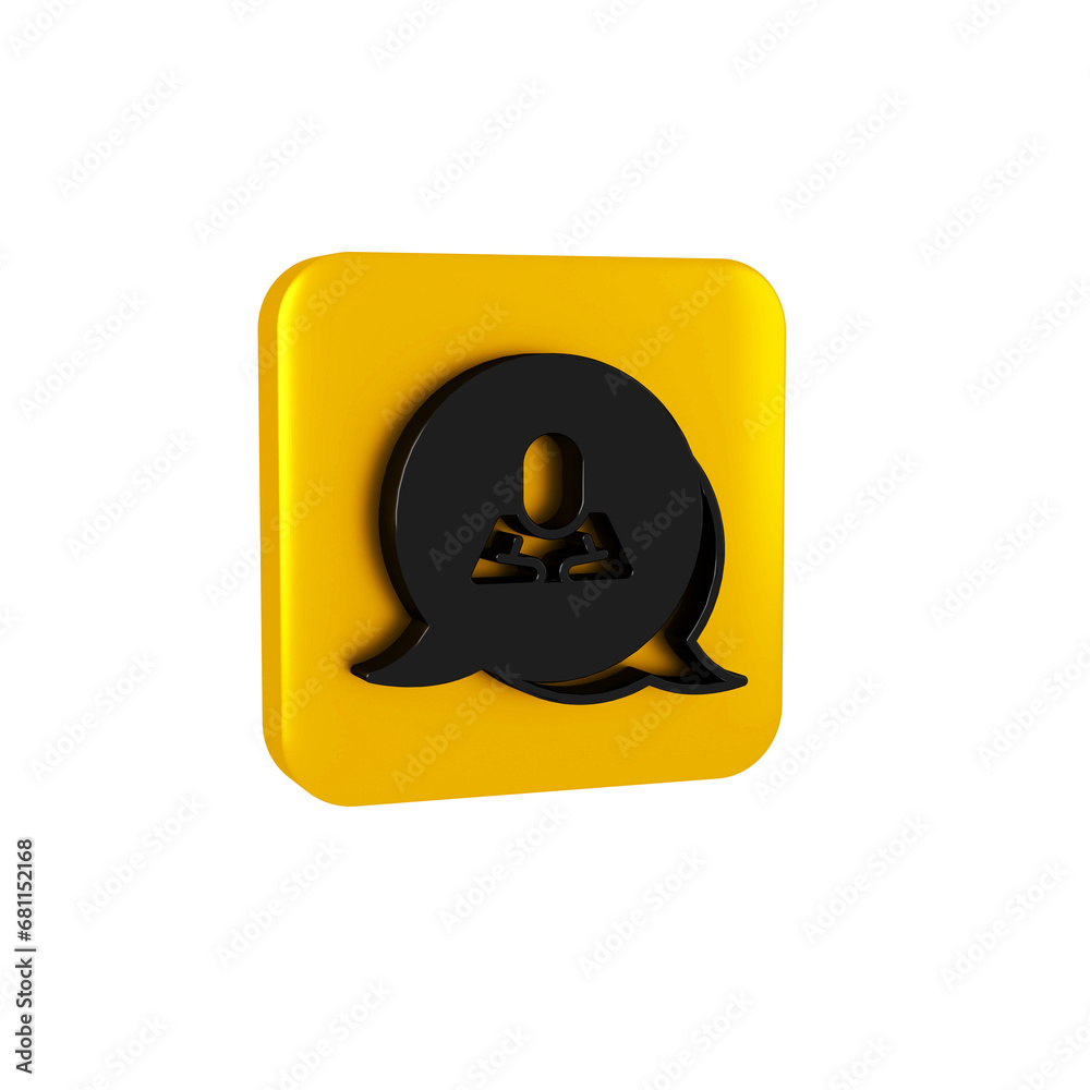 Naklejka premium Black Speech bubble chat icon isolated on transparent background. Message icon. Communication or comment chat symbol. Yellow square button.