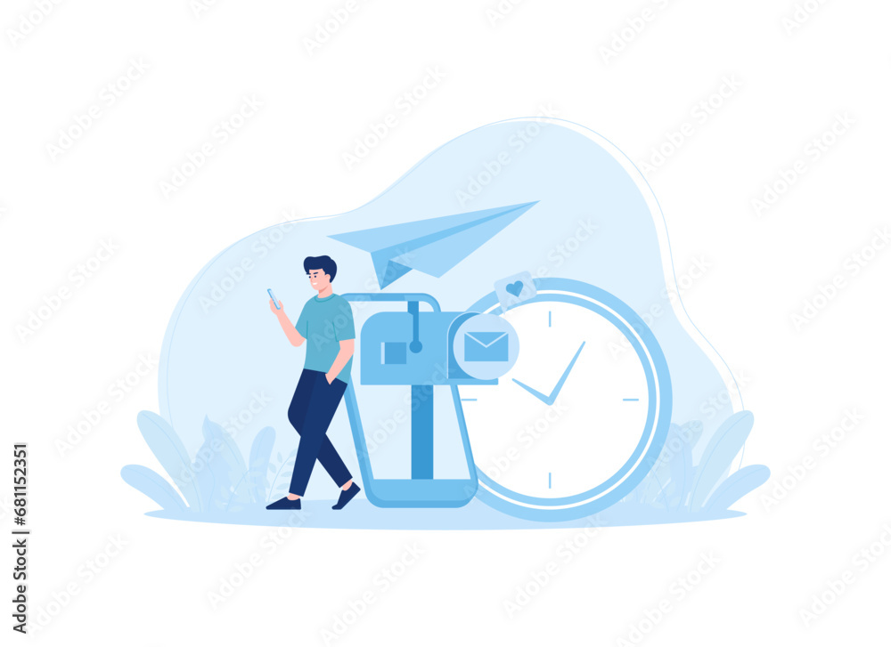 a man is communicating with a postman concept flat illustration