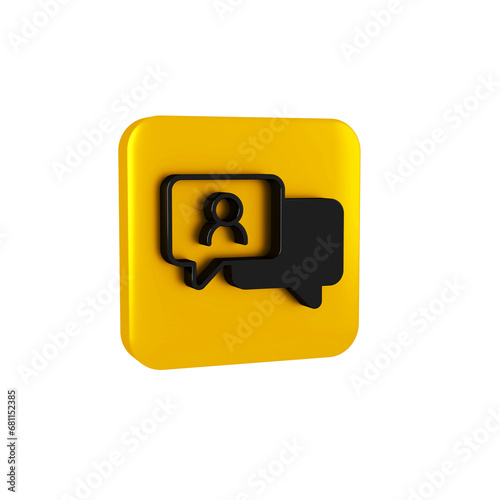 Black Speech bubble chat icon isolated on transparent background. Message icon. Communication or comment chat symbol. Yellow square button.