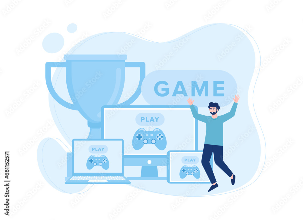 a man is a champion in the game concept flat illustration