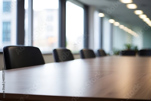 Blurred office meeting room background with a bokeh, blurred office meeting room background with office furniture, generative AI