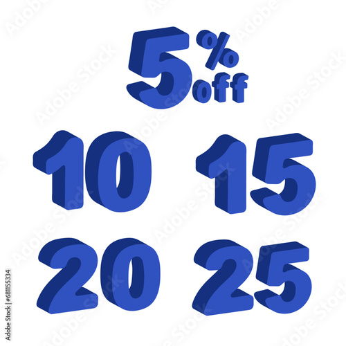 Discount numbers 3d vector. Discount 5-25 percent