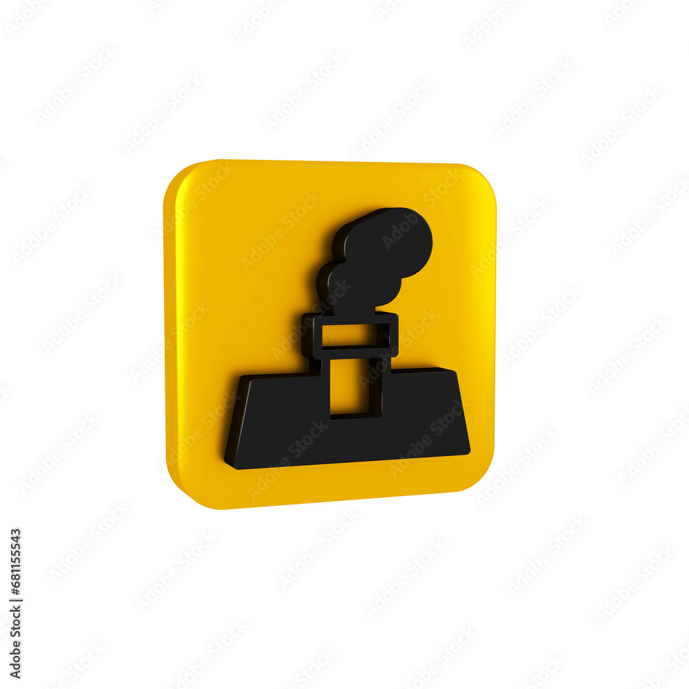 Black Christmas chimney icon isolated on transparent background. Merry Christmas and Happy New Year. Yellow square button. Black Christmas chimney icon isolated on transparent background. Merry Christmas and Happy New Year. Yellow square button.