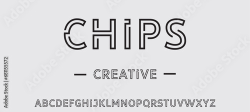CHIPS Minimal, an Abstract technology science alphabet font. digital space typography vector illustration design