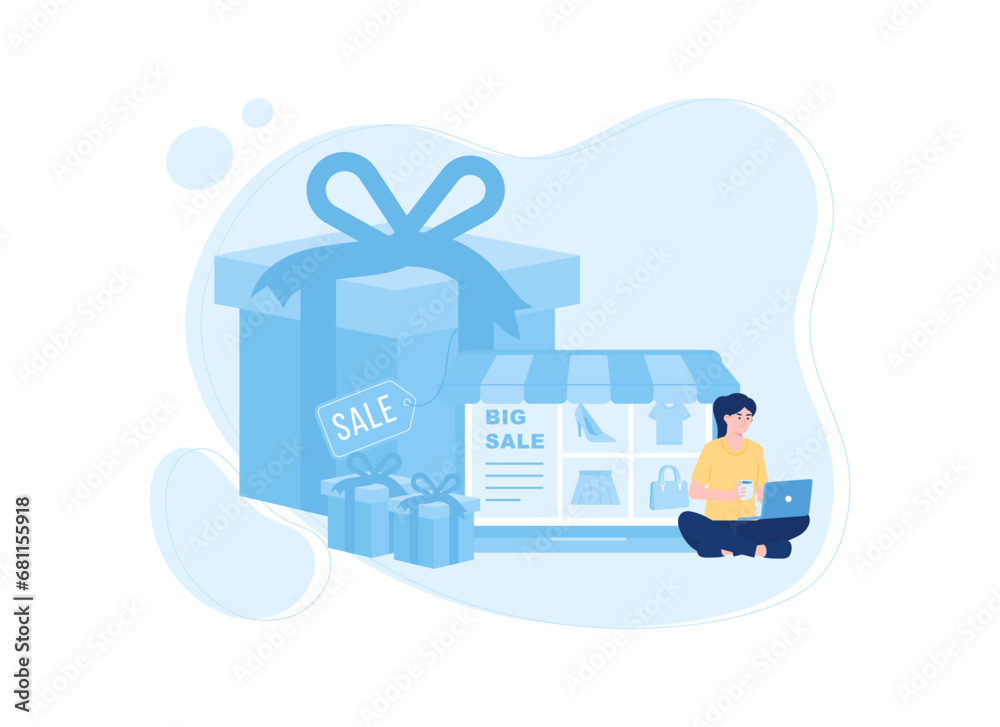 women shopping at online stores concept flat illustration women shopping at online stores concept flat illustration
