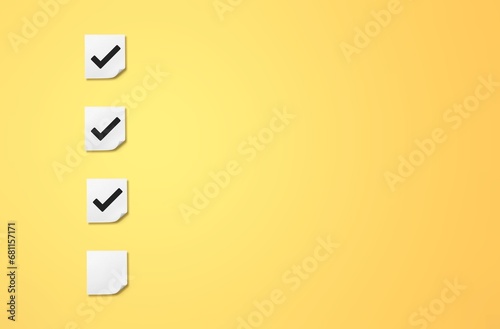 checklist with check sign icons on color background photo