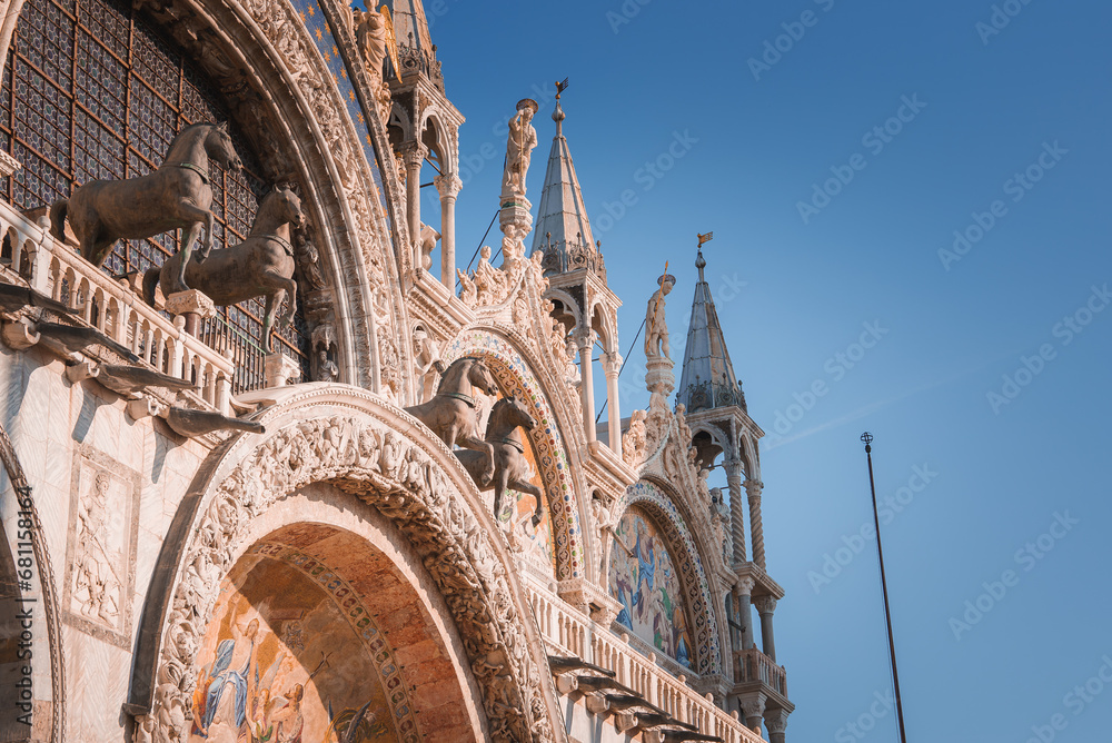 Beautiful Saint Marks Basilica building in Venice, Italy. Capture the essence of this stunning city with this captivating image. St. Marks Basilica - obrazy, fototapety, plakaty 