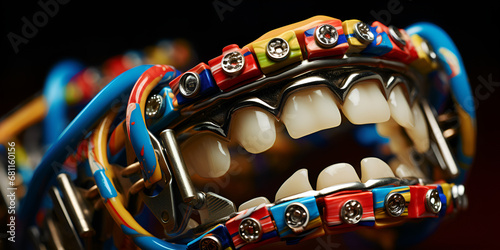 Colorful Dental Braces: Enhancing Your Smile. Radiant Smile: Vibrant Colorful Braces on Teeth photo