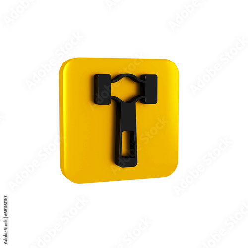 Black Hammer icon isolated on transparent background. Tool for repair. Yellow square button.