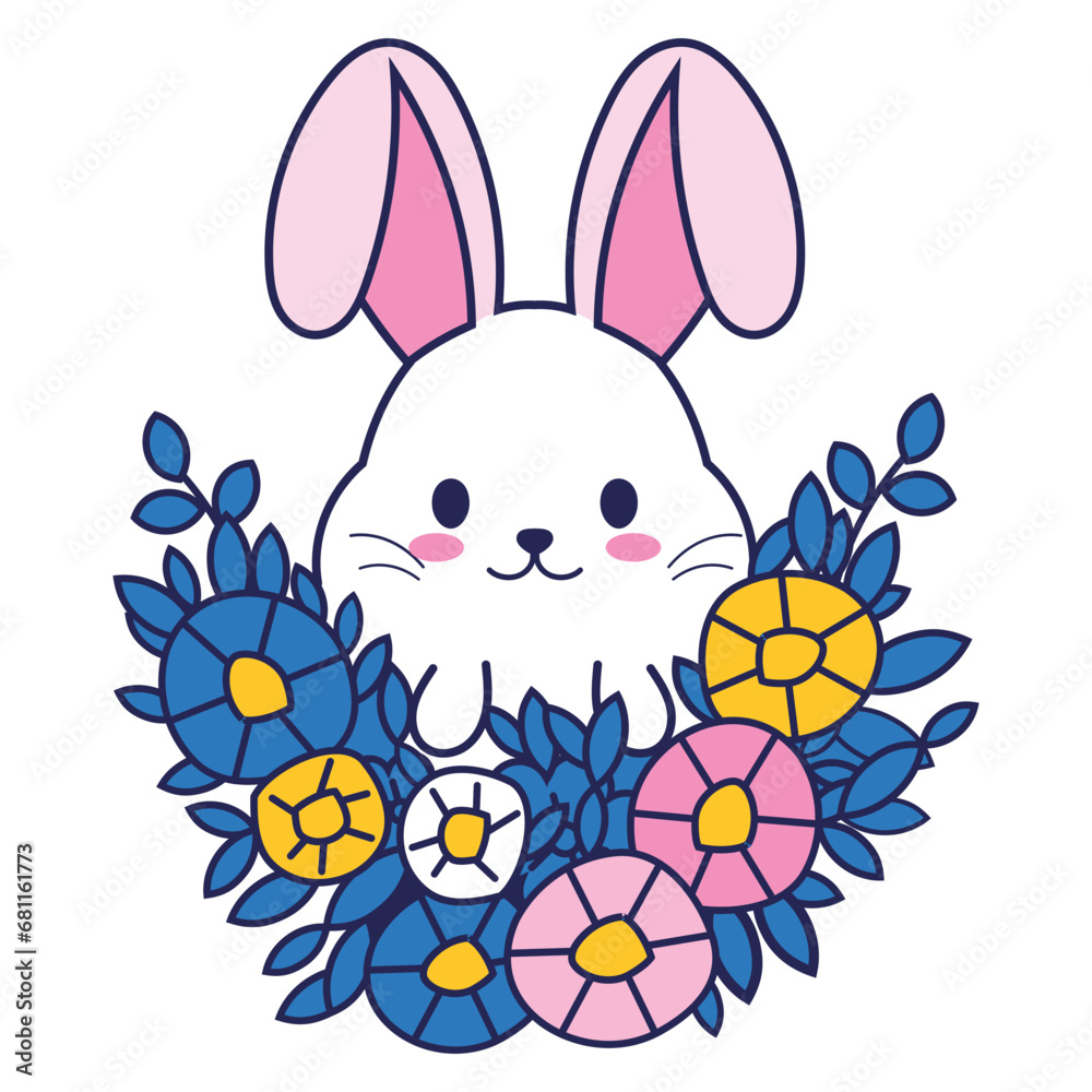 vector of cute rabbits among flowers vector of cute rabbits among flowers