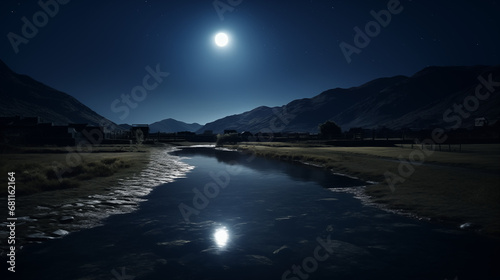Full Moon Reflecting on Tranquil Water in Nature