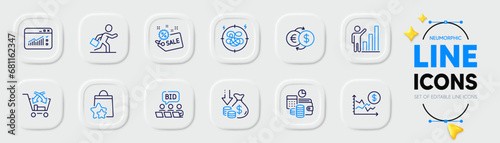 Dollar rate, Money exchange and Businessman run line icons for web app. Pack of Cross sell, Web traffic, Budget accounting pictogram icons. Sale, Online auction, Graph chart signs. Vector