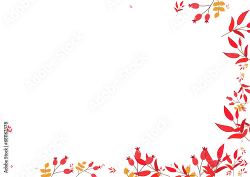 Red Leaves Background White Vector. Leaf September Design. Burgundy Berries Backdrop. Pattern Template. Foliage Landscape.