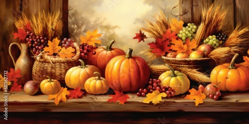 background banner design for Thanksgiving Day  blending warm autumn hues  festive elements  and a sense of togetherness