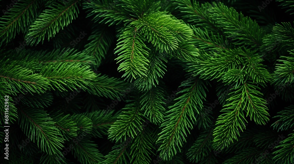 Beautiful green fir tree branches close up. Christmas and winter concept, close up of Christmas trees branches green texture background.