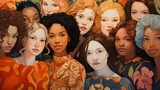 Group of women of different nationalities and cultures, skin colors and hairstyles. Society or population, social diversity. Woman power group portraits.