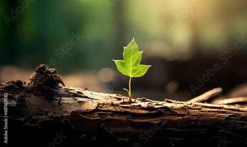 a small leaf growing from a burned tree stump
