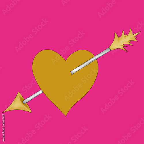 A heart pierced through by an arrow. The arrow has a sharp point and a feathered back.